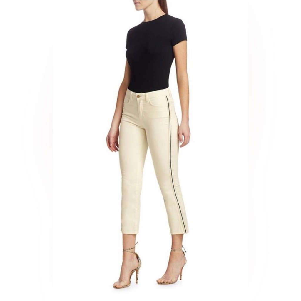 L’agence Silver Black Stripe High Rise White Jeans